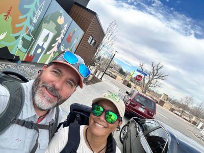 Picture of Dog and Dragon hiking the streets of Colorado
