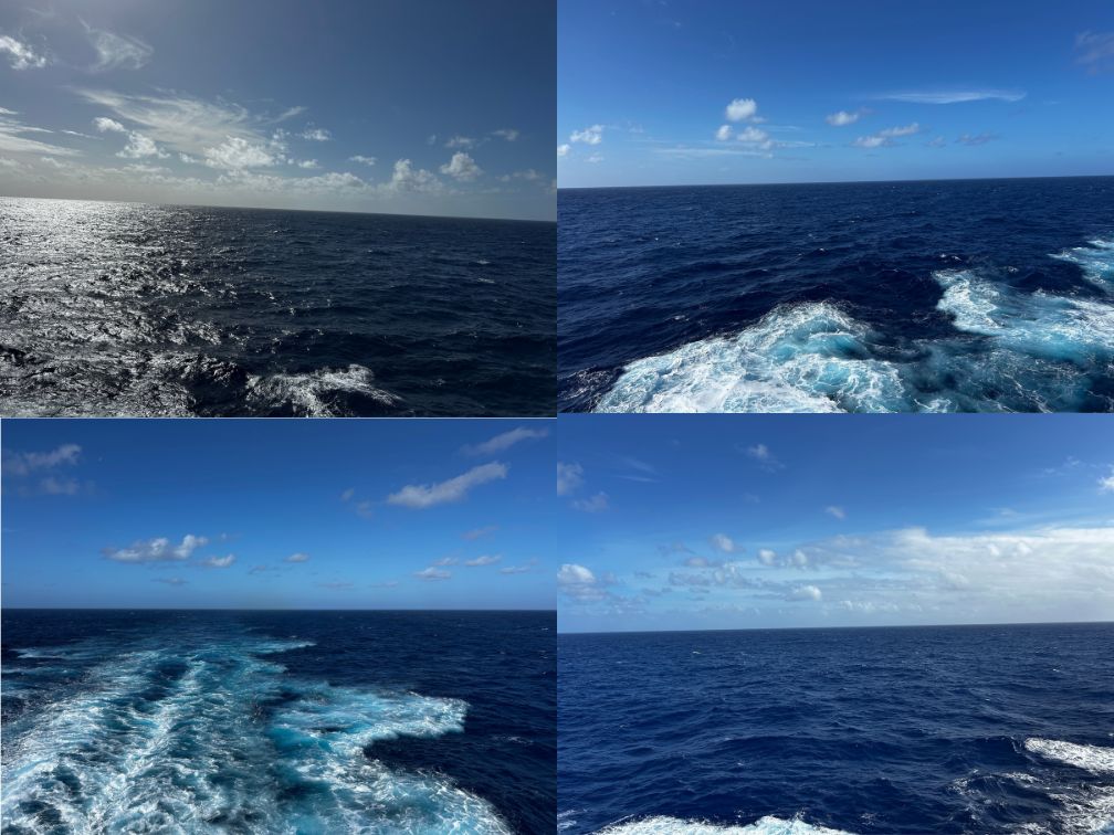 A collection of four images of the Atlantic Ocean taken during the nine day crossing.