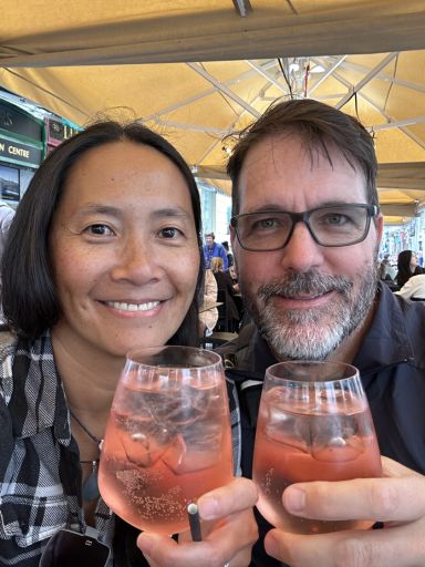 Selfie of Dog and Dragon enjoying bajtra spritz at Galea's Kitchen.