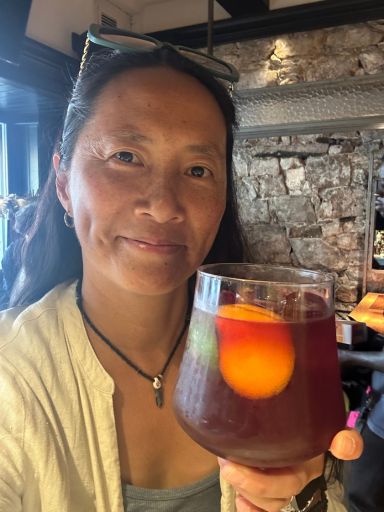 Selfie of Dragon enjoying a Tinto de Verano.