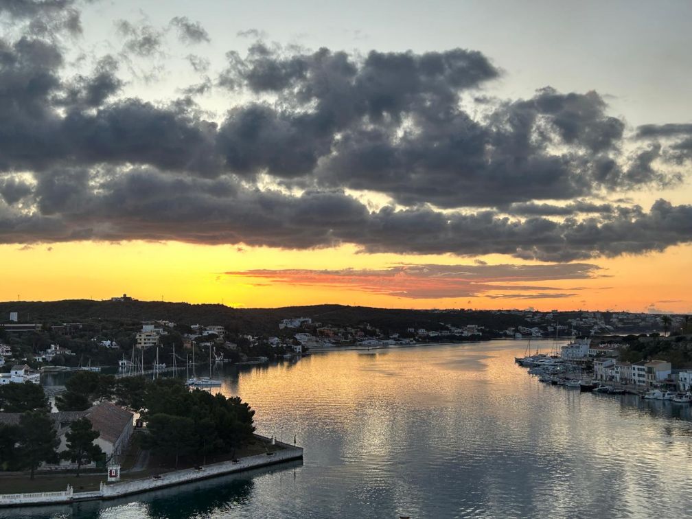 Landscape image from the ship sailing into Mahon at sunrise.