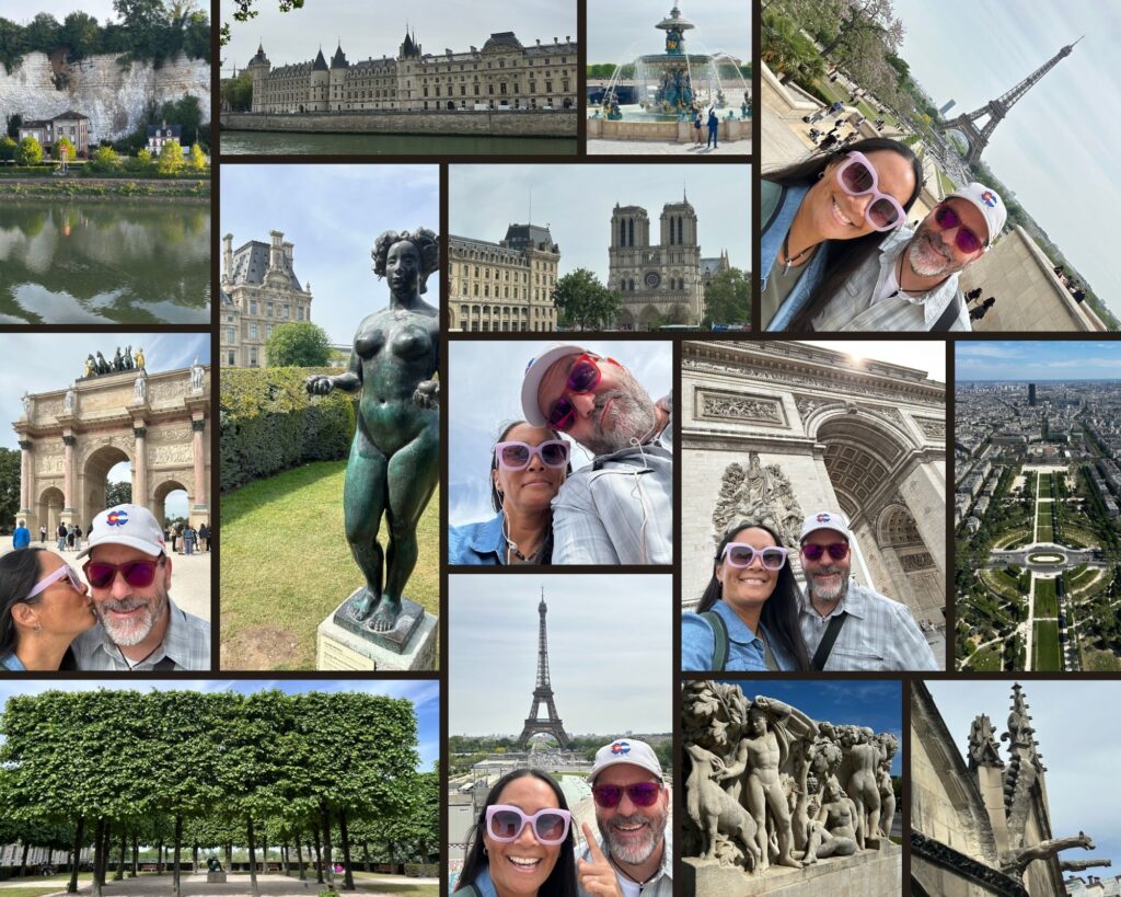 Collage of images from Dog and Dragon's day in Paris and the river cruise up the Seine.