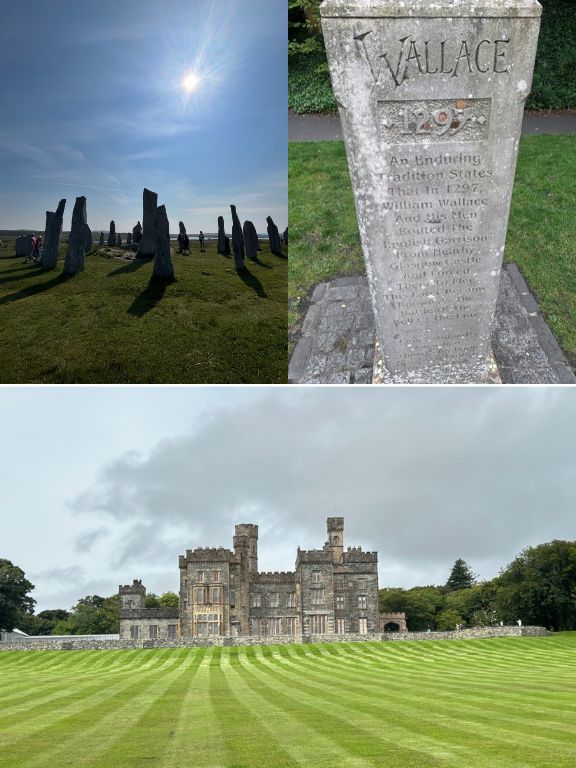 Clockwise from Top Left:
- Calanais Standing Stones, Isle of Lewis
- William Wallace Monument, Glasgow Necropolis
- Lews Castle, Stornoway